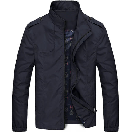 Men's Lightweight High-Collar Utility Jacket | Autumn Wear | Polyester Blend | Regular Fit | Zip Closure | Epaulet Details | Adjustable Cuffs | Multiple Pockets | Machine Washable