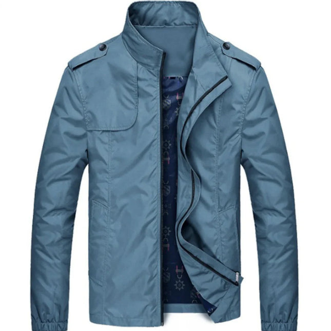 Men's Lightweight High-Collar Utility Jacket | Autumn Wear | Polyester Blend | Regular Fit | Zip Closure | Epaulet Details | Adjustable Cuffs | Multiple Pockets | Machine Washable