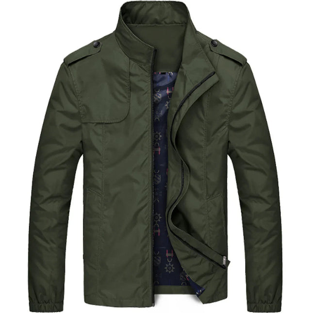 Men's Lightweight High-Collar Utility Jacket | Autumn Wear | Polyester Blend | Regular Fit | Zip Closure | Epaulet Details | Adjustable Cuffs | Multiple Pockets | Machine Washable