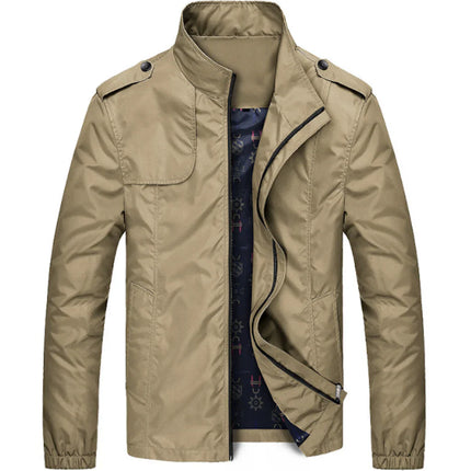 Men's Lightweight High-Collar Utility Jacket | Autumn Wear | Polyester Blend | Regular Fit | Zip Closure | Epaulet Details | Adjustable Cuffs | Multiple Pockets | Machine Washable