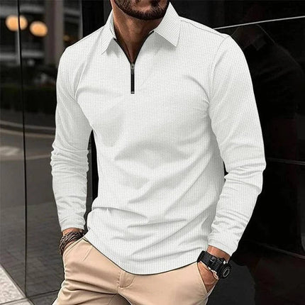 Armoire Melbourne | Men's Casual Waffle Textured Zip Pullover | Long Sleeve Polo | Versatile & Stylish | Ideal for Casual & Office Wear | Comfortable Fit | Easy Care | Perfect for Every Season