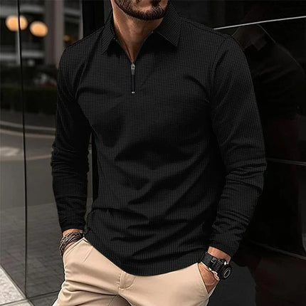 Armoire Melbourne | Men's Casual Waffle Textured Zip Pullover | Long Sleeve Polo | Versatile & Stylish | Ideal for Casual & Office Wear | Comfortable Fit | Easy Care | Perfect for Every Season