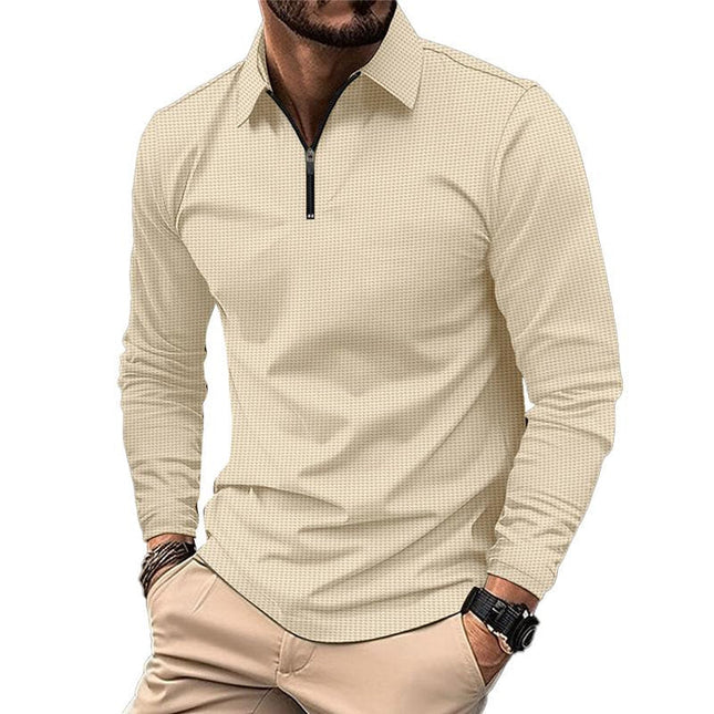 Armoire Melbourne | Men's Casual Waffle Textured Zip Pullover | Long Sleeve Polo | Versatile & Stylish | Ideal for Casual & Office Wear | Comfortable Fit | Easy Care | Perfect for Every Season