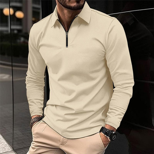 Armoire Melbourne | Men's Casual Waffle Textured Zip Pullover | Long Sleeve Polo | Versatile & Stylish | Ideal for Casual & Office Wear | Comfortable Fit | Easy Care | Perfect for Every Season
