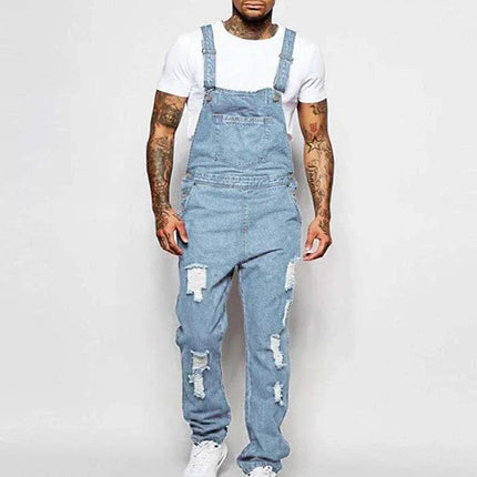 Armoire Melbourne Men's Ripped Denim Overalls | Trendy Relaxed Fit | Adjustable Straps | Vintage Streetwear | Durable Denim | Multiple Pockets | Effortless Urban Style