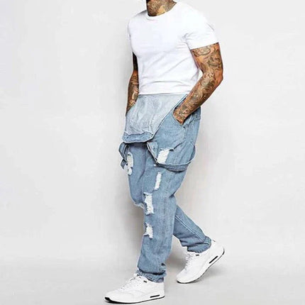 Armoire Melbourne Men's Ripped Denim Overalls | Trendy Relaxed Fit | Adjustable Straps | Vintage Streetwear | Durable Denim | Multiple Pockets | Effortless Urban Style