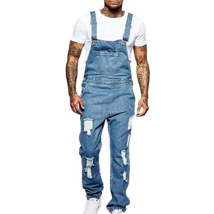 Armoire Melbourne Men's Ripped Denim Overalls | Trendy Relaxed Fit | Adjustable Straps | Vintage Streetwear | Durable Denim | Multiple Pockets | Effortless Urban Style