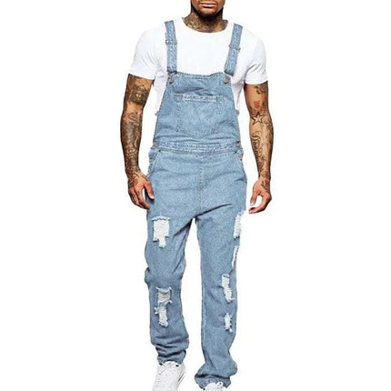 Armoire Melbourne Men's Ripped Denim Overalls | Trendy Relaxed Fit | Adjustable Straps | Vintage Streetwear | Durable Denim | Multiple Pockets | Effortless Urban Style