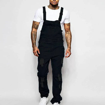 Armoire Melbourne Men's Ripped Denim Overalls | Trendy Relaxed Fit | Adjustable Straps | Vintage Streetwear | Durable Denim | Multiple Pockets | Effortless Urban Style