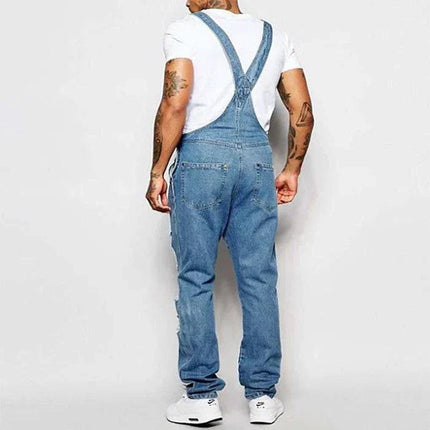 Armoire Melbourne Men's Ripped Denim Overalls | Trendy Relaxed Fit | Adjustable Straps | Vintage Streetwear | Durable Denim | Multiple Pockets | Effortless Urban Style