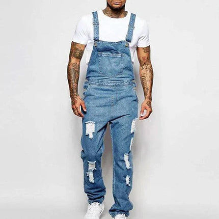 Armoire Melbourne Men's Ripped Denim Overalls | Trendy Relaxed Fit | Adjustable Straps | Vintage Streetwear | Durable Denim | Multiple Pockets | Effortless Urban Style
