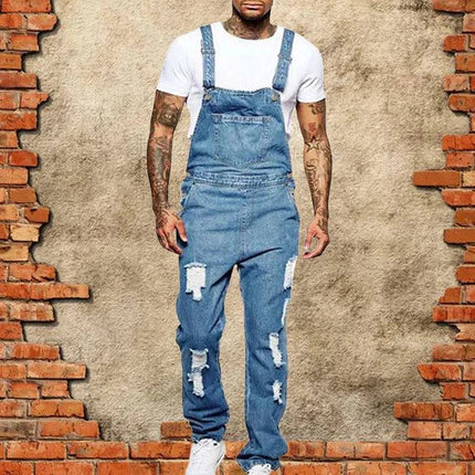 Armoire Melbourne Men's Ripped Denim Overalls | Trendy Relaxed Fit | Adjustable Straps | Vintage Streetwear | Durable Denim | Multiple Pockets | Effortless Urban Style