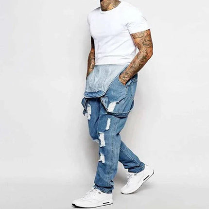 Armoire Melbourne Men's Ripped Denim Overalls | Trendy Relaxed Fit | Adjustable Straps | Vintage Streetwear | Durable Denim | Multiple Pockets | Effortless Urban Style