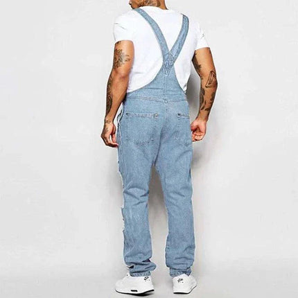 Armoire Melbourne Men's Ripped Denim Overalls | Trendy Relaxed Fit | Adjustable Straps | Vintage Streetwear | Durable Denim | Multiple Pockets | Effortless Urban Style