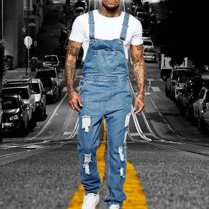 Armoire Melbourne Men's Ripped Denim Overalls | Trendy Relaxed Fit | Adjustable Straps | Vintage Streetwear | Durable Denim | Multiple Pockets | Effortless Urban Style