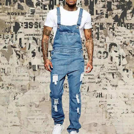 Armoire Melbourne Men's Ripped Denim Overalls | Trendy Relaxed Fit | Adjustable Straps | Vintage Streetwear | Durable Denim | Multiple Pockets | Effortless Urban Style