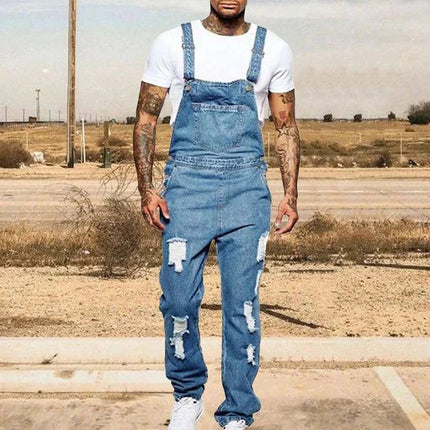 Armoire Melbourne Men's Ripped Denim Overalls | Trendy Relaxed Fit | Adjustable Straps | Vintage Streetwear | Durable Denim | Multiple Pockets | Effortless Urban Style
