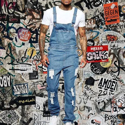Armoire Melbourne Men's Ripped Denim Overalls | Trendy Relaxed Fit | Adjustable Straps | Vintage Streetwear | Durable Denim | Multiple Pockets | Effortless Urban Style