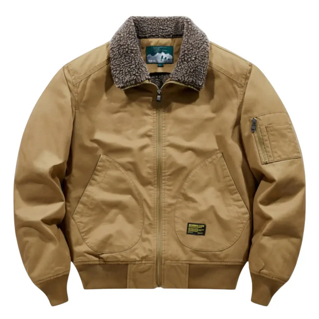 Men's Durable Heavy-Duty Cotton Canvas Bomber Jacket | Sherpa-Lined for Warmth | Wind-Resistant | Classic Fit | Versatile for Work and Outdoor Activities | Multiple Utility Pockets | Stylish Comfort