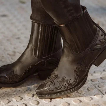 Adalbrecht Men's Western Leather Boots | Striking Design | Pointed Toe | Embroidered Sides | Sleek Silhouette | Rugged Yet Modern Style | Versatile for Casual & Formal Wear | Comfortable & Stylish Footwear