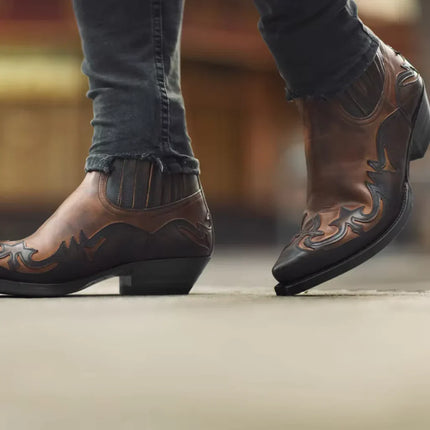Adalbrecht Men's Western Leather Boots | Striking Design | Pointed Toe | Embroidered Sides | Sleek Silhouette | Rugged Yet Modern Style | Versatile for Casual & Formal Wear | Comfortable & Stylish Footwear