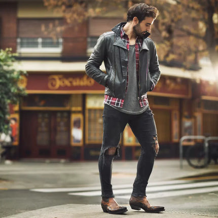 Adalbrecht Men's Western Leather Boots | Striking Design | Pointed Toe | Embroidered Sides | Sleek Silhouette | Rugged Yet Modern Style | Versatile for Casual & Formal Wear | Comfortable & Stylish Footwear