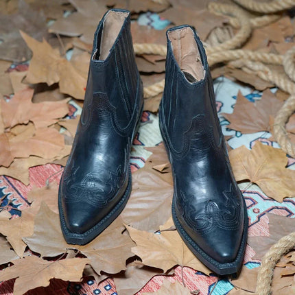 Adalbrecht Men's Western Leather Boots | Striking Design | Pointed Toe | Embroidered Sides | Sleek Silhouette | Rugged Yet Modern Style | Versatile for Casual & Formal Wear | Comfortable & Stylish Footwear