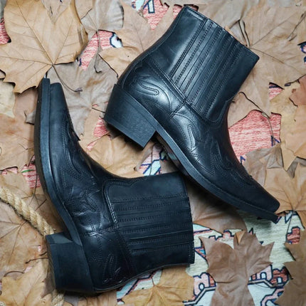 Adalbrecht Men's Western Leather Boots | Striking Design | Pointed Toe | Embroidered Sides | Sleek Silhouette | Rugged Yet Modern Style | Versatile for Casual & Formal Wear | Comfortable & Stylish Footwear