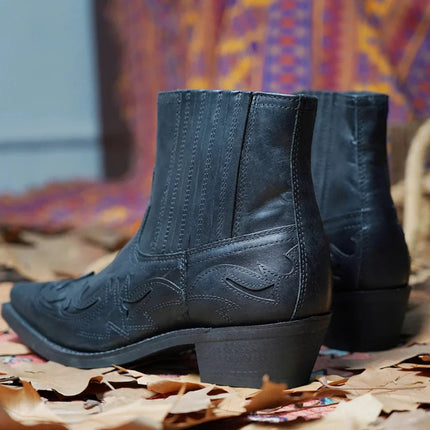 Adalbrecht Men's Western Leather Boots | Striking Design | Pointed Toe | Embroidered Sides | Sleek Silhouette | Rugged Yet Modern Style | Versatile for Casual & Formal Wear | Comfortable & Stylish Footwear
