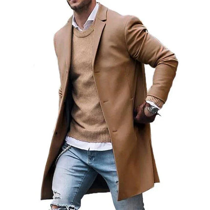 Mid-Length Insulated Winter Coat | Wool Blend | Notch Lapel | Tailored Fit | Versatile Layering | Single-Breasted Front | Sophisticated Outerwear for Professional and Everyday Use