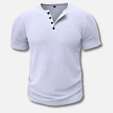 Men's Henley T-Shirt | Muscle Fit | High-Stretch Spandex & Polyester Blend | Button Detail | Versatile Casual Wear | Available in White, Black, Green, Khaki, Blue | Sizes S-3XL