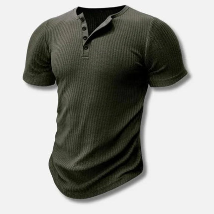 Men's Henley T-Shirt | Muscle Fit | High-Stretch Spandex & Polyester Blend | Button Detail | Versatile Casual Wear | Available in White, Black, Green, Khaki, Blue | Sizes S-3XL