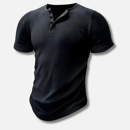 Men's Henley T-Shirt | Muscle Fit | High-Stretch Spandex & Polyester Blend | Button Detail | Versatile Casual Wear | Available in White, Black, Green, Khaki, Blue | Sizes S-3XL