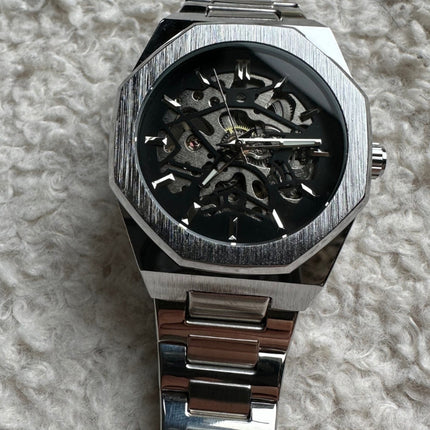 Phantom Stainless Steel Men's Automatic Watch | 42mm Black Dial | Silver Strap | Waterproof 30m | Elegant Design | Adjustable Size | Suitable for All Occasions