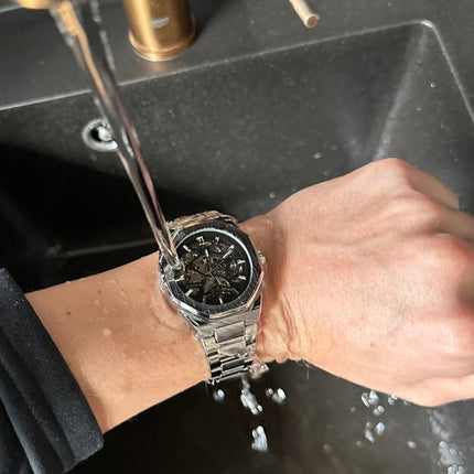 Phantom Stainless Steel Men's Automatic Watch | 42mm Black Dial | Silver Strap | Waterproof 30m | Elegant Design | Adjustable Size | Suitable for All Occasions
