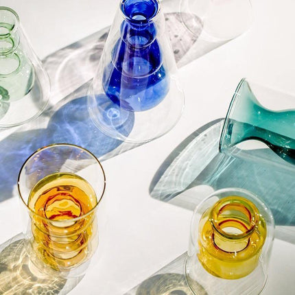 Handmade Groovy Glass Vases | Elegant Decorative Options | Colored Crystal Magic | Turquoise, Sapphire, Light Green, Gold & Rose | Artful Centerpiece for Home Decor