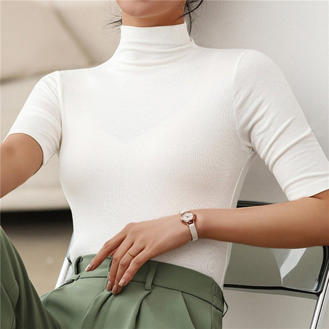 Women's Seamless Turtleneck Top | Ultra-Thin Fitted Long Sleeve | Soft Lightweight Knit