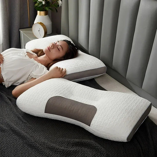 Orthopedic Massage Pillow | Neck Support | Breathable Soy Fiber | 48x74 cm | White & Gray | Relaxation & Muscle Tension Relief