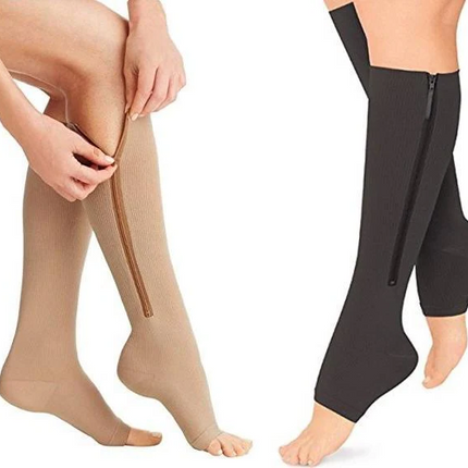 Unisex Zipper Compression Socks | 20-30 mmHg | Enhanced Circulation & Swelling Relief | Open Toe Design with Breathable Fabric | Supportive Stockings for Travel, Pregnancy & Everyday Use