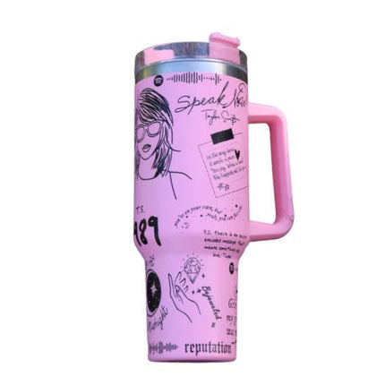 Taylor Swift Inspired Stainless Steel Tumbler | Insulated Leak-Resistant Design | Custom Lyrics & Sketches | Double-Wall Vacuum Sealed | Durable & Rust-Resistant | Ergonomic Handle | Dishwasher Safe | Travel Friendly