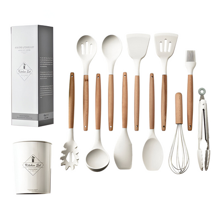 Versatile Silicone Non-Stick Kitchen Utensil Set | 12pc Collection | Heat-Resistant BPA-Free Silicone Tools | Includes Turner, Ladle, Tongs, Spatula & More | Safe for All Cookware | Dishwasher Safe