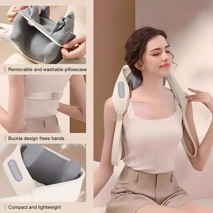Healing Hands Massager | Neck and Shoulder Pain Relief Device | Two Intensity Modes | Simulated Therapist Techniques | Rechargeable Battery | Low Noise | Portable | Hot Compress | USB Charging | Off White