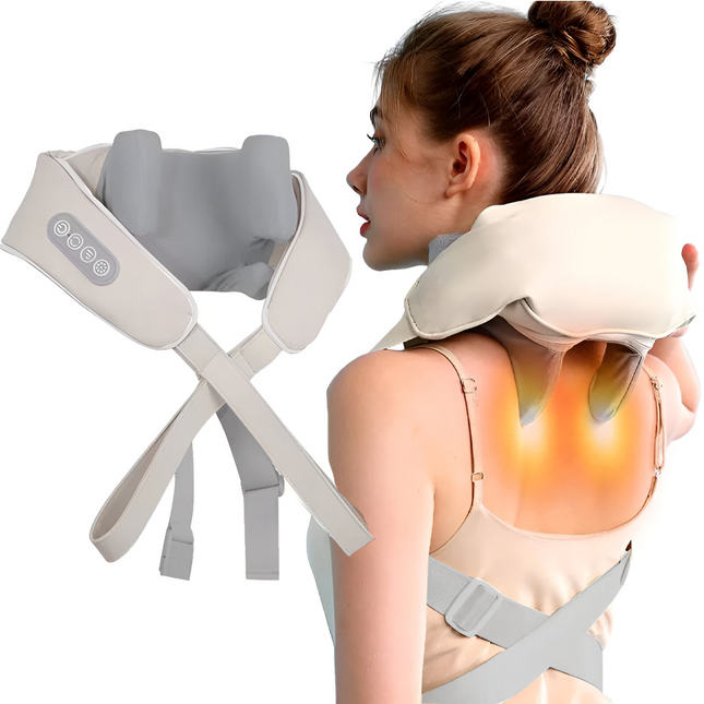 Healing Hands Massager | Neck and Shoulder Pain Relief Device | Two Intensity Modes | Simulated Therapist Techniques | Rechargeable Battery | Low Noise | Portable | Hot Compress | USB Charging | Off White