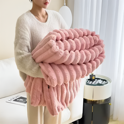 Faux Rabbit Fur Throw Blanket | Double-Sided Flannel | Thick & Warm | Reversible Soft Fleece | Elegant Textured Design | Cozy Addition for Sofa & Bed | Multiple Colors & Sizes | Easy-Care Machine Washable