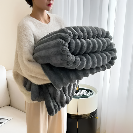 Faux Rabbit Fur Throw Blanket | Double-Sided Flannel | Thick & Warm | Reversible Soft Fleece | Elegant Textured Design | Cozy Addition for Sofa & Bed | Multiple Colors & Sizes | Easy-Care Machine Washable