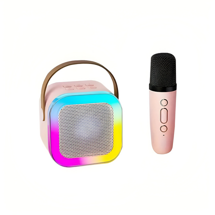 Portable Bluetooth Karaoke Speaker | Wireless Microphone | Compact & Powerful Audio | RGB LED Lights | Voice-Changing Modes | TF Card & USB Compatible | 2000mAh Battery | 3-4 Hours Playtime | Easy Connection