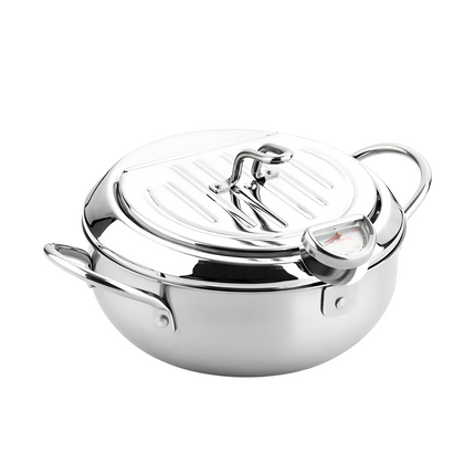 Stainless Steel Deep Frying Pot | Integrated Thermometer | Oil Drainer Rack | Cool-Touch Handles | 2.2L & 3.2L Capacity | Heat Resistant | For Perfect Frying | Silver | Safe & Efficient | Home Kitchen Essential