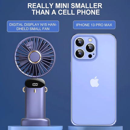 Rechargeable Handheld Fan | 5-Speed Mini Cooling Device | 90° Adjustable Head | Dual 5000mAh Battery | LED Display | Low Noise | Portable Pocket Size | Type-C Fast Charging | Stylish Design | Multi-use