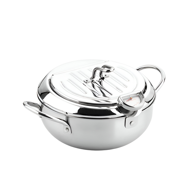 Stainless Steel Deep Frying Pot | Integrated Thermometer | Oil Drainer Rack | Cool-Touch Handles | 2.2L & 3.2L Capacity | Heat Resistant | For Perfect Frying | Silver | Safe & Efficient | Home Kitchen Essential