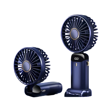 Rechargeable Handheld Fan | 5-Speed Mini Cooling Device | 90° Adjustable Head | Dual 5000mAh Battery | LED Display | Low Noise | Portable Pocket Size | Type-C Fast Charging | Stylish Design | Multi-use